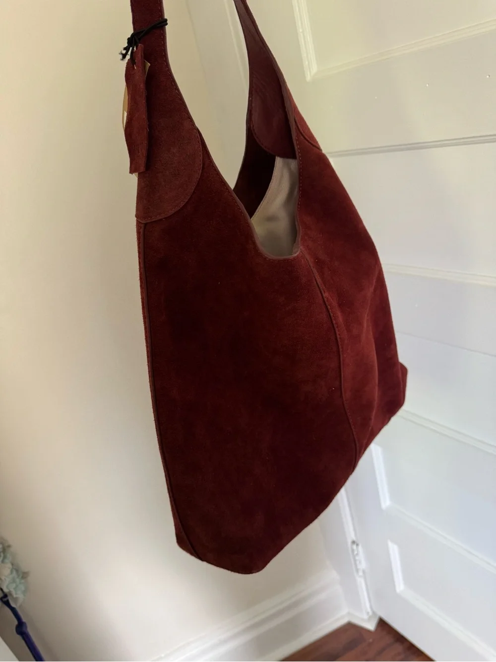 Margot New York - Suede Hobo Shoulder Bag in Deep Burgundy